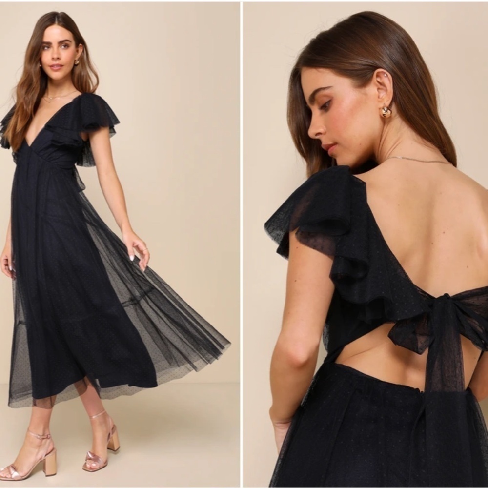 LULU's Prom Wedding Boho Swiss DotTulle Chic Midi Dress NWT